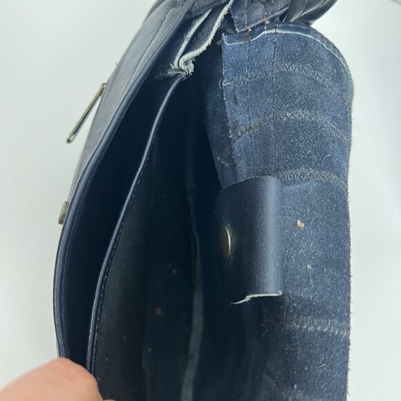 Vintage Navy Blue Leather Shoulder Bag Medium Horseshoe Shape Western Boho Rodeo - Picture 11 of 12